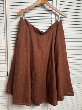 Lands' End Rust Brown A-Line Linen Lined Skirt elastic band  size 18-20